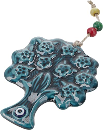 GURU SHOP Keramik Baum mit Schutzauge, Boho Wandschmuck - Baum des Lebens, Blau, 11x9x0,5 cm, Masken & Wandschmuck von GURU SHOP