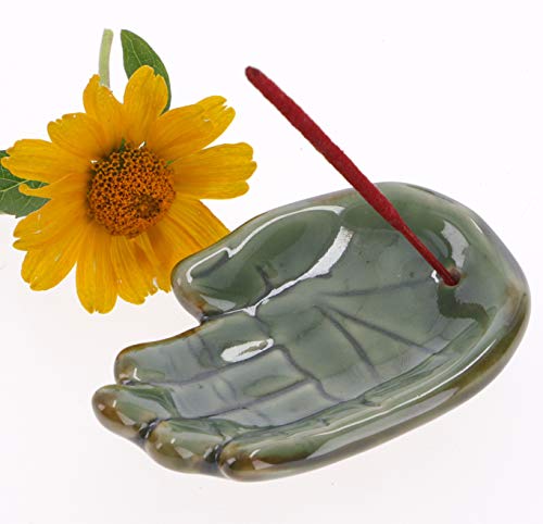 GURU SHOP Keramik Räucherteller `Hand` - Modell 24, Grün, 2x9x6 cm, Räucherstäbchen Halter von GURU SHOP