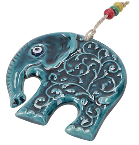 GURU SHOP Keramik Schutzauge, Boho Wandschmuck - Elefant, Blau, 11x11x0,5 cm, Masken & Wandschmuck von GURU SHOP
