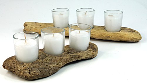 GURU SHOP Kerzenleuchter Treibholz mit 3 Kerzengläsern, Braun, 8x10x25 cm, Teelichthalter & Kerzenhalter von GURU SHOP