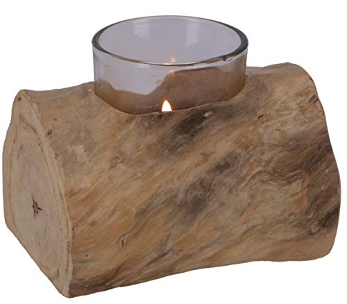 GURU SHOP Kerzenleuchter aus Wurzelholz - mit Kerzenglas, Braun, Treibholz, 8x10x10 cm, Teelichthalter & Kerzenhalter von GURU SHOP