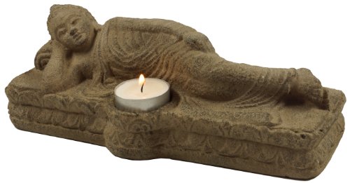 GURU SHOP Kerzenständer Sandstein Buddha - Grau, 10x25x8 cm, Teelichthalter & Kerzenhalter von GURU SHOP