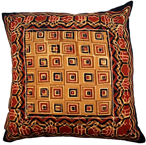 GURU SHOP Kissenbezug Blockdruck, Dekokissen Bezug, Kissenhülle Ethno, Traditionelle Herstellung - Muster 22, Braun, Baumwolle, Größe: 40x40 cm, Blockdruck Kissenhüllen von GURU SHOP