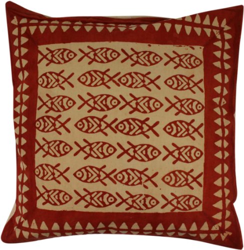 GURU SHOP Kissenbezug Blockdruck, Dekokissen Bezug, Kissenhülle Ethno, Traditionelle Herstellung - Muster 26, Rot, Baumwolle, Größe: 40x40 cm, Blockdruck Kissenhüllen von GURU SHOP