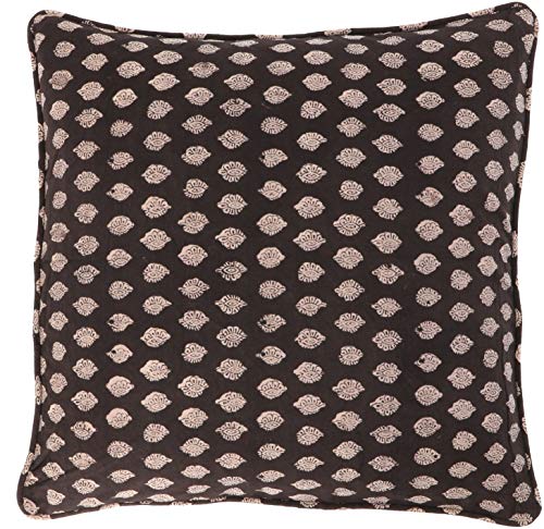 GURU SHOP Kissenbezug Blockdruck, Kissenhülle mit Blumendruck, Dekokissen Bezug mit Traditionellem Design 50x50 cm - Muster 5, Schwarz, Baumwolle, Zierkissen, Dekokissen, Sofakissen von GURU SHOP