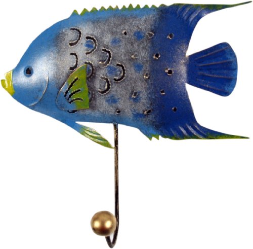 GURU SHOP Kleiner Garderobenhaken, Metall Kleiderhaken - Fisch 2, Blau, 18x16x4,5 cm, Kleiderhaken für Kids von GURU SHOP
