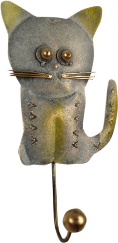 GURU SHOP Kleiner Garderobenhaken, Metall Kleiderhaken - Katze 1, Grau, 18x16x5 cm, Kleiderhaken für Kids von GURU SHOP
