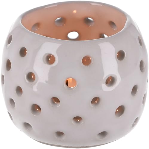 GURU SHOP Kleines Keramik Windlicht - Weiß, 6x7x7 cm, Teelichthalter & Kerzenhalter von GURU SHOP