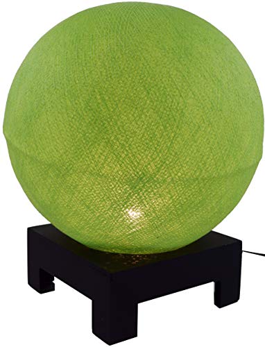 GURU SHOP Kugel Tischleuchte mit MDF Ständer aus Baumwollfäden - Hellgrün, 40x30x30 cm, Bunte, Exotische Tischlampen von GURU SHOP