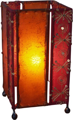GURU SHOP Leder, Saree Tischlampe/Tischleuchte - Modell Mandalay, 24x13x13 cm, Orientalische Tischlampen von GURU SHOP