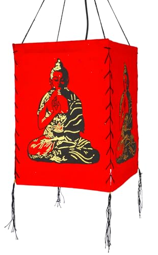 GURU SHOP Lokta Papier Hänge Lampenschirm, Deckenleuchte aus Handgeschöpftem Papier - Buddha 1 Rot, 28x18x18 cm von GURU SHOP