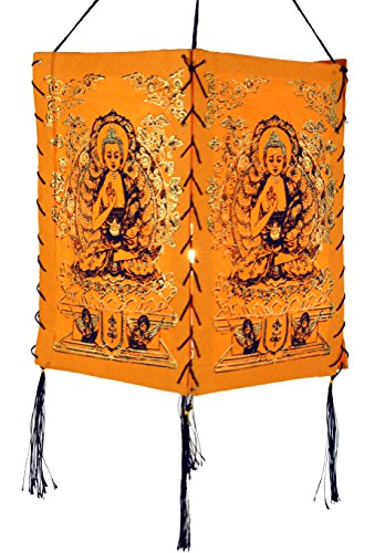 GURU SHOP Lokta Papier Hänge Lampenschirm, Deckenleuchte aus Handgeschöpftem Papier - Buddha 2 Orange, Lokta-Papier, 28x18x18 cm, Asiatische Lampenschirme aus Papier & Stoff von GURU SHOP