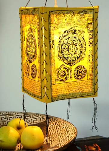 GURU SHOP Lokta Papier Hänge Lampenschirm, Deckenleuchte aus Handgeschöpftem Papier - Mandala Gelb, 28x18x18 cm von GURU SHOP