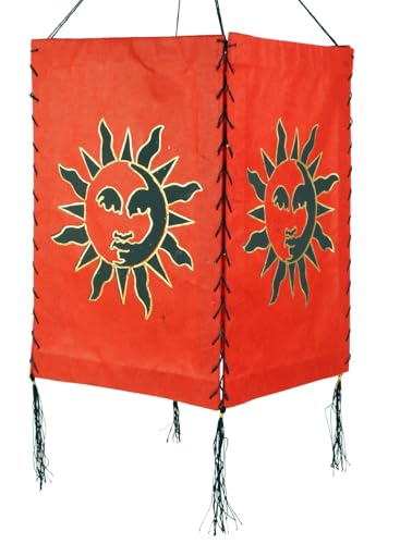GURU SHOP Lokta Papier Hänge Lampenschirm, Deckenleuchte aus Handgeschöpftem Papier - Sonne 1 Rot, 28x18x18 cm von GURU SHOP