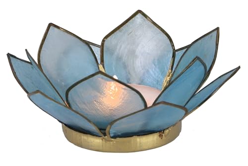 GURU SHOP Lotus Teelicht Muschel 11x4 cm - Himmelblau, Teelichthalter & Kerzenhalter von GURU SHOP