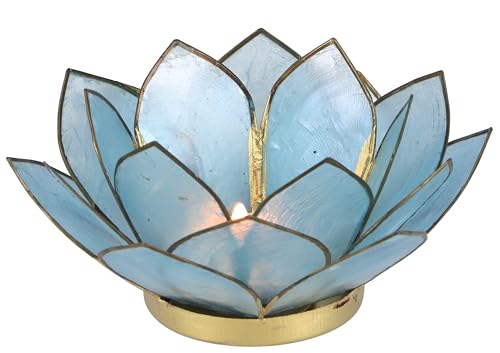 GURU SHOP Lotus Teelicht Muschel 14x6 cm - Himmelblau, Teelichthalter & Kerzenhalter von GURU SHOP