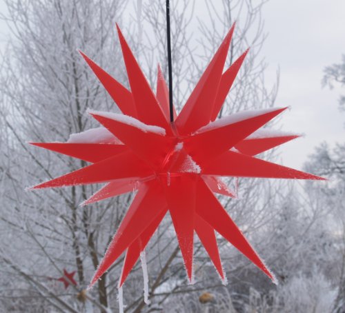 GURU SHOP Melchior Outdoor II Rot, Sehr Stabiler 3D Außenstern Ø 60 cm, mit 20 Spitzen, Inkl. 4 m Außenkabel - Melchior Rot, Kunststoff, Weihnachtsstern, Adventsstern von GURU SHOP