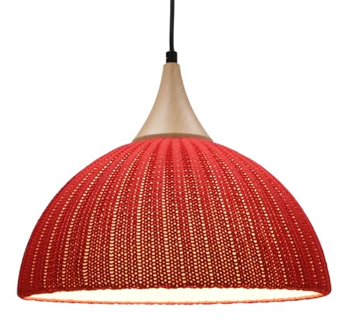 GURU SHOP Moderne Deckenleuchte aus Gestrickter Baumwolle Modell - Sukumo Rot, 29x40x40 cm von GURU SHOP