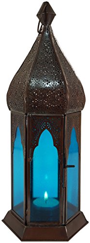 GURU SHOP Orientalische Metall/Glas Laterne in Marrokanischem Design, Windlicht, Blau, Farbe: Blau, 33x12x12 cm, Orientalische Laternen von GURU SHOP