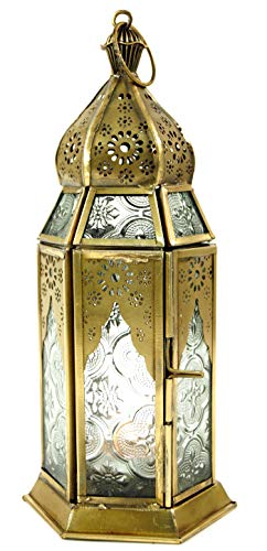 GURU SHOP Orientalische Metall/Glas Laterne in Marrokanischem Design, Windlicht, Farblos, Farbe: Farblos, 22x8,5x8,5 cm, Orientalische Laternen von GURU SHOP