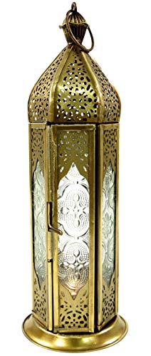 GURU SHOP Orientalische Metall/Glas Laterne in Marrokanischem Design, Windlicht, Farblos, Farbe: Farblos, 23x8x8 cm, Orientalische Laternen von GURU SHOP