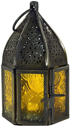 GURU SHOP Orientalische Metall/Glas Laterne in Marrokanischem Design, Windlicht, Gelb, Farbe: Gelb, 10x5,5x5,5 cm, Orientalische Laternen von GURU SHOP