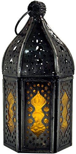GURU SHOP Orientalische Metall/Glas Laterne in Marrokanischem Design, Windlicht, Gelb, Farbe: Gelb, 14x6x6 cm, Orientalische Laternen von GURU SHOP