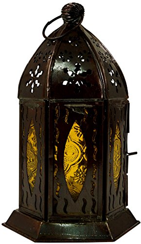 GURU SHOP Orientalische Metall/Glas Laterne in Marrokanischem Design, Windlicht ., Gelb, Farbe: Gelb, 18x10x10 cm, Orientalische Laternen von GURU SHOP