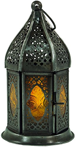 GURU SHOP Orientalische Metall/Glas Laterne in Marrokanischem Design, Windlicht, Gelb, Farbe: Gelb, 18x7x7 cm, Orientalische Laternen von GURU SHOP