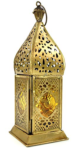 GURU SHOP Orientalische Metall/Glas Laterne in Marrokanischem Design, Windlicht, Gelb, Farbe: Gelb, 21x7x7 cm, Orientalische Laternen von GURU SHOP