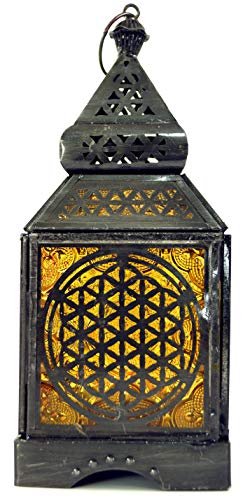 GURU SHOP Orientalische Metall/Glas Laterne in Marrokanischem Design, Windlicht, Gelb, Farbe: Gelb, 23x9,5x9,5 cm, Orientalische Laternen von GURU SHOP