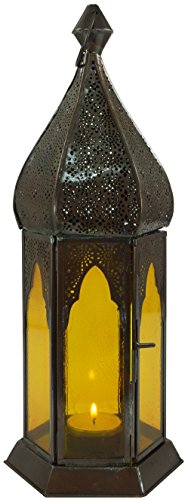 GURU SHOP Orientalische Metall/Glas Laterne in Marrokanischem Design, Windlicht, Gelb, Farbe: Gelb, 33x12x12 cm, Orientalische Laternen von GURU SHOP