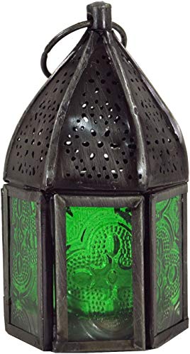 GURU SHOP Orientalische Metall/Glas Laterne in Marrokanischem Design, Windlicht, Grün, Farbe: Grün, 10x5,5x5,5 cm, Orientalische Laternen von GURU SHOP