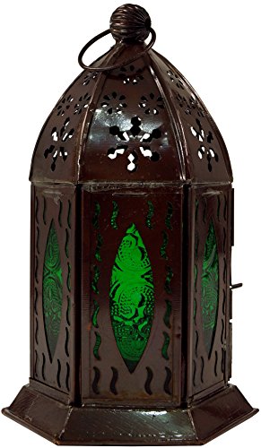 GURU SHOP Orientalische Metall/Glas Laterne in Marrokanischem Design, Windlicht ., Grün, Farbe: Grün, 18x10x10 cm, Orientalische Laternen von GURU SHOP
