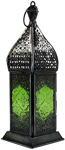 GURU SHOP Orientalische Metall/Glas Laterne in Marrokanischem Design, Windlicht, Grün, Farbe: Grün, 23x7,5x7,5 cm, Orientalische Laternen von GURU SHOP