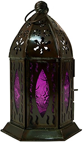 GURU SHOP Orientalische Metall/Glas Laterne in Marrokanischem Design, Windlicht ., Lila, Farbe: Lila, 18x10x10 cm, Orientalische Laternen von GURU SHOP