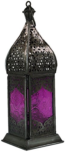GURU SHOP Orientalische Metall/Glas Laterne in Marrokanischem Design, Windlicht, Lila, Farbe: Lila, 23x7,5x7,5 cm, Orientalische Laternen von GURU SHOP