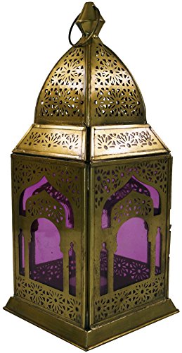 GURU SHOP Orientalische Metall/Glas Laterne in Marrokanischem Design, Windlicht, Lila, Farbe: Lila, 30x13x13 cm, Orientalische Laternen von GURU SHOP