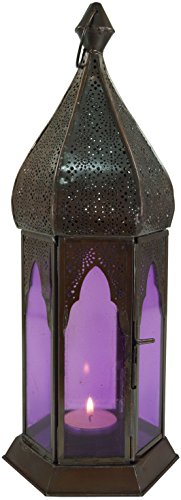 GURU SHOP Orientalische Metall/Glas Laterne in Marrokanischem Design, Windlicht, Lila, Farbe: Lila, 33x12x12 cm, Orientalische Laternen von GURU SHOP