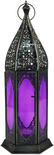 GURU SHOP Orientalische Metall/Glas Laterne in Marrokanischem Design, Windlicht, Lila GURU SHOP Orientalische Metall/Glas Laterne in Marrokanischem Design, Windlicht, Lila von GURU SHOP