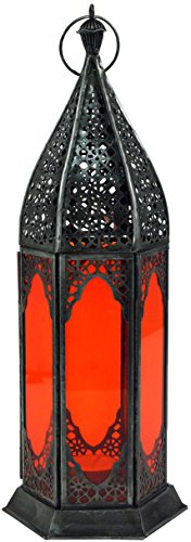 GURU SHOP Orientalische Metall/Glas Laterne in Marrokanischem Design, Windlicht, Orange, Eisen, Farbe: Orange, 35x11,5x11,5 cm, Orientalische Laternen von GURU SHOP