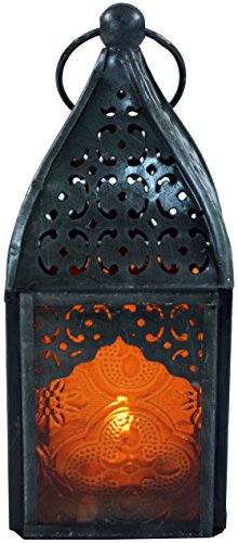 GURU SHOP Orientalische Metall/Glas Laterne in Marrokanischem Design, Windlicht, Orange, Farbe: Orange, 14x6x6 cm, Orientalische Laternen von GURU SHOP