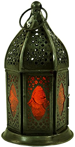 GURU SHOP Orientalische Metall/Glas Laterne in Marrokanischem Design, Windlicht, Orange, Farbe: Orange, 18x7x7 cm, Orientalische Laternen von GURU SHOP