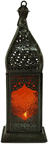 GURU SHOP Orientalische Metall/Glas Laterne in Marrokanischem Design, Windlicht, Orange, Farbe: Orange, 23x7,5x7,5 cm, Orientalische Laternen von GURU SHOP