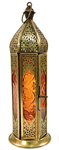 GURU SHOP Orientalische Metall/Glas Laterne in Marrokanischem Design, Windlicht, Orange, Farbe: Orange, 23x8x8 cm, Orientalische Laternen von GURU SHOP