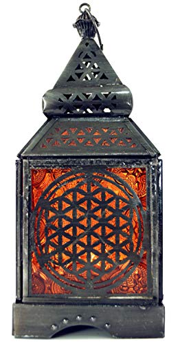 GURU SHOP Orientalische Metall/Glas Laterne in Marrokanischem Design, Windlicht, Orange, Farbe: Orange, 23x9,5x9,5 cm, Orientalische Laternen von GURU SHOP