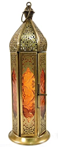 GURU SHOP Orientalische Metall/Glas Laterne in Marrokanischem Design, Windlicht, Orange GURU SHOP Orientalische Metall/Glas Laterne in Marrokanischem Design, Windlicht, Orange von GURU SHOP