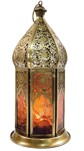 GURU SHOP Orientalische Metall/Glas Laterne in Marrokanischem Design, Windlicht, Orange GURU SHOP Orientalische Metall/Glas Laterne in Marrokanischem Design, Windlicht, Orange von GURU SHOP