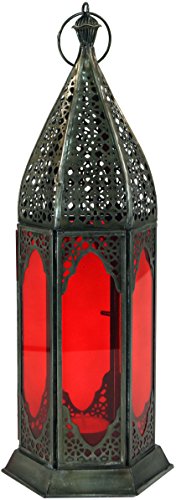 GURU SHOP Orientalische Metall/Glas Laterne in Marrokanischem Design, Windlicht, Rot, Eisen, Farbe: Rot, 35x11,5x11,5 cm, Orientalische Laternen von GURU SHOP
