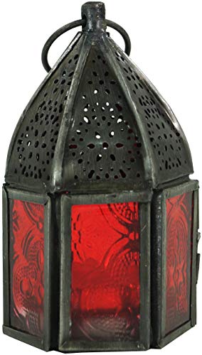 GURU SHOP Orientalische Metall/Glas Laterne in Marrokanischem Design, Windlicht, Rot, Farbe: Rot, 10x5,5x5,5 cm, Orientalische Laternen von GURU SHOP